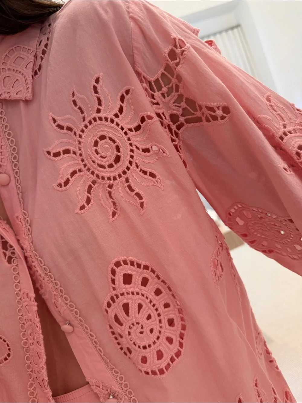 Pink Eyelet Cutout Button-Front Top - Picture 2 of 3